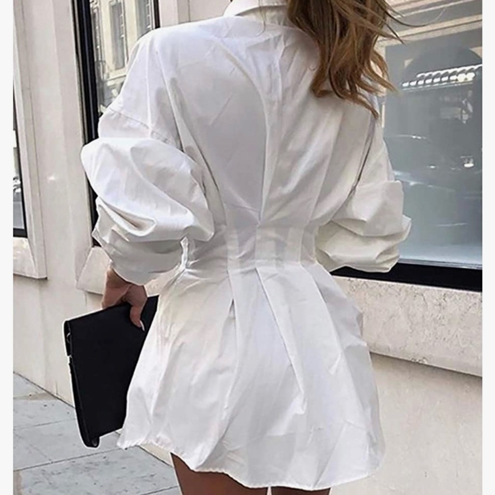 New Y2K Elegant White Shirt Dress size S - Picture 2 of 3